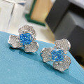 wholesale S925 Sterling Silver 7*7mm Radiant Cut London Blue Topolite Luxurious Full Diamond Floral Stud Earrings for Women-0-1