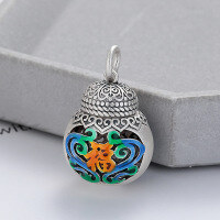 wholesale S990 Silver Retro Vintage Ethnic Style Openable Sachet Enamel Craft Fortune Pot DIY Accessory Pendant-184PM/about 9.4g