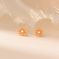 wholesale 999 Silver minimalist small and fresh sweet design youthful cherry blossom bead stud earrings M06552-0-2