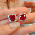 wholesale S925 Sterling Silver Zhuo Zhifan Jewelry New 1ct Pigeon Blood Red Ear Studs High Carbon Diamond European and American Retro 7*7 Earrings-0-1