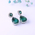 wholesale S925 Sterling Silver Custom Synthetic Green Crystal Ring Necklace Earrings Three-Piece Set with Gemstone Inlay Jewelry Collection-0-2