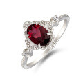 wholesale S925 Silver Japanese-style New Collection Winter Camellia Flower Rose Red Garnet Ring by Dunli Jewelry-0-0