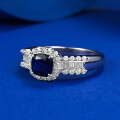 wholesale S925 Silver New Simulated Royal Blue 5*5mm Wide Square Ring for Women, Simple Engagement Ring-0-1
