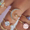 wholesale S925 Sterling Silver Adjustable Open Star Moon Diamond Ring, Korean Style Ins Trendy-0-1