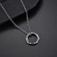 wholesale S925 silver Moebius ring necklace for men, trendy brand, versatile silver curb chain pendant necklace-xb1324-Mobius ring letter necklace