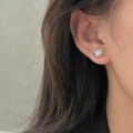 wholesale 999 Silver Geometric Inlaid Stud Earrings for Women, Minimalist Stylish Versatile Earrings Hypoallergenic for Fresh Piercings Trendy-0-3