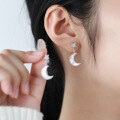 wholesale S925 Sterling Silver Fashion White Shell Zircon Moon Star Ear Studs Women High-End Sense Niche Design Versatile Earrings Women-0-3