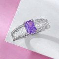 wholesale Metal Material: 925 Sterling Silver, High Carbon Diamond, Lavender Purple 5*7 Radiant Cut Euro-American Ring-0-2