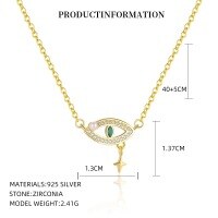wholesale S925 Sterling Silver Women's Four-pointed Star Fringe Pearl Evil Eye Necklace Cross-border Wholesale-YA0480_White Zirconium/Olive Yellow/Green Nano/Foam Beads_18K Yellow Plated_&gt;925 Silver
