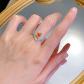 wholesale Metal: 925 Silver, 2ct Fancy Vivid Orange Micro Paved Full Diamond Ring, 6*9mm Pear Shape, Vivid Orange-0-3