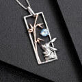 wholesale 925 silver designer-style high-end jade rabbit pendant with natural wind elements, featuring a natural topaz necklace pendant-0-1