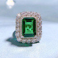wholesale S925 silver ring with 10*14mm rectangular flat-top high-carbon green zirconia for cross-border dropshipping-0-0