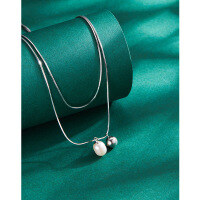 wholesale 925 Sterling Silver Freshwater Pearl Double Layer Snake Chain Necklace Women's Fashion Minimalist Niche High-End Versatile Choker-Freshwater Pearl Double Snake Bone Necklace 925 Silver