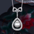 wholesale S925 Silver, 14mm Pearl Series Pendant with Luxurious Full Diamond Accents, 40+5cm Collar Necklace, New Stylish from ShiPei Jewelry-0-1