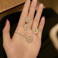 wholesale S925 Sterling Silver Korean-style Light Luxury Matching Set of Ring, Necklace, and Earrings with Chic Daisy Design and High-end Zircon Inlay-0-1
