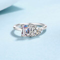 wholesale S925 Sterling Silver Square Sugar Heart 2-Carat Moissanite Ring, Trendy and Unique Small Niche Style Ring, In Stock-0-0