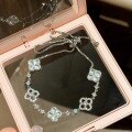 wholesale S925 Sterling Silver Wealthy Heiress Style Four-Leaf Clover Flower Shell Diamond-Inlaid Adjustable Bracelet for Women, Exquisite and Light Luxury Celebrity Fashion-0-0