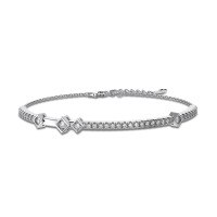 wholesale S925 Sterling Silver High-end Korean Style Women's Bracelet with Exquisite Row of Diamonds Starry Sky Design, Luxurious and Versatile Wrist Accessory-Platinum DY150329-SW-WH 925 Silver