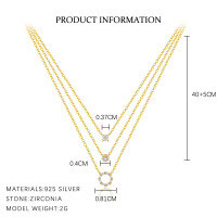 wholesale S925 Sterling Silver Geometric Hollow-out Stackable Necklace, Women's Fashion Zircon Pendant Choker-A3912-Gold 925 Silver