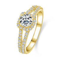 Zirconium Crossed Arms Light Luxury Cocktail Ring, Xiaohongshu Style-Square double-arm diamond ring [K yellow]  US size 5