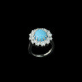 wholesale Gold Plated 925 Silver Ring with High Carbon Diamond, Turquoise Cabochon, and Floral Surround Setting for a Luxurious and Fashionable Women's Ring-0-2