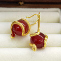 wholesale S925 Silver Snake-shaped Ear Hook with Natural Red Agate Inlay, Retro Design Advanced Banquet Ear Climber for Women-0-2