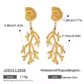 wholesale 18K Gold Stainless Steel Ocean Style Ribbed Shell Hammered Coral Drop Earrings-0-5