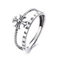 wholesale S925 Sterling Silver Retro Double-Layer Twisted Cross Black Silver Ring, Hot Selling Trendy Hip-Hop Rave Index Finger Ring-0-6