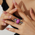 wholesale S925 silver dark-style original design 17-carat red agate ring with a small star ruby, open band-0-2