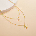 wholesale S925 Sterling Silver Star and Moon Necklace, Octagram, Fresh and Sweet, Gentle and Elegant Double Layer Collarbone Chain Gift for Best Friend-0-3
