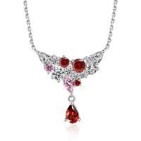 wholesale S925 Sterling Silver European and American Fashion Colored Gemstone Pendant Collarbone Necklace with Design Sense, Colored Zircon Necklace for Women, Light Luxury High-End Feel-Platinum 925 silver