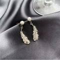 wholesale Sterling Silver Feather Earrings for Women Full of Diamonds Pearl Earrings Super Fairy Earrings with Silver Ear Posts Wholesale-0-1