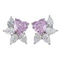 wholesale 925 Silver Jewelry Bezel-Set Fancy Color Diamond Pink Diamond 8*8 Heart Stud Earrings Light Luxury Elegant Earrings for Women-0-4