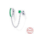 wholesale S925 Sterling Silver Tassel Chain Drop Earrings with Green Crystals, Street Style-0-8