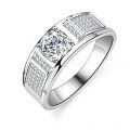 Platinum-Plated 925 Silver Moissanite Ring, Minimalist Men's Wedding Band for E-commerce-0-2