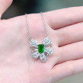 wholesale Sterling Silver, New European Luxury Butterfly Necklace for Women with Grand Emerald Pendant 40+5-0-3