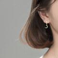 wholesale S925 Sterling Silver Ear Clips for Women, Korean Style Small Fresh Asymmetric Single Diamond Star Micro-Set Moon Earrings G6379-0-1