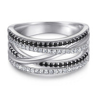 wholesale S925 Sterling Silver Zircon Multi-Row Ring for Women, European and American Fashion Personality Five-Row Stackable Ring-Platinum US size 5#