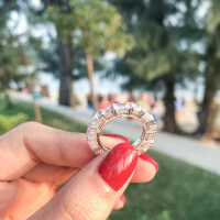 S925 Sterling Silver Rectangular Bevel-Cut Zircon Ring, Fashionable Luxury-V style [Clearance Sale with Free Shipping]  US size 5.5