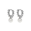 wholesale S925 Sterling Silver Geometric Circle Bead Pearl Black Onyx Textured Ear Clips for Women, Korean Version Ins Minimalist Niche Design-0-5