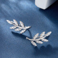 wholesale S925 Sterling Silver Micro-Paved Zircon Leaf Ear Clips, Delicate and Fresh, Sweet and Lovely, Luxuriously Exquisite with a Premium Feel-0-1