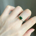 wholesale 18K White Gold 4*6 Emerald Solitaire Diamond Simple and Versatile Elegant Ring for Women Vintage Exquisite Style-0-3