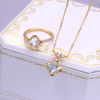 wholesale 925 Silver Blue Topaz Four-Leaf Clover Ring Custom Wholesale New Small Design High-End Sense Ring for Qixi Festival-Blue Topaz Small Lucky Ring  Size 10