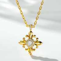 Metal Cross Necklace Unisex Classic Simple Iris Flower Design-Gold--XL407-T