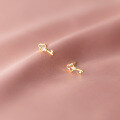 wholesale S925 Sterling Silver Minimalist Hollow-Out Floral Key Stud Earrings Korean Style Cute and Fresh Diamond-Accented Earrings G9926-0-1