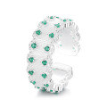 wholesale S925 Sterling Silver Fashion Cross-Border European and American Green Zircon Stripe Trendy Design Open Adjustable Ring-0-5