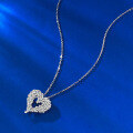 wholesale S925 Sterling Silver Full Diamond Dazzling Heart Pendant Women's Fashion Versatile Piece Heart-shaped Necklace-0-2