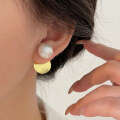 wholesale S925 Sterling Silver Simple Gold and Silver Color Contrast Cotton Pearl Earrings Women Korean Dongdaemun New Style Popular Earrings-0-3