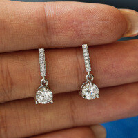 Sterling Silver S925 Moissanite Round Fringe Earrings, Hip-Hop Style Unisex Design.-Set with 50-point moissanite - white gold  925 silver