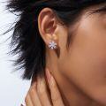 Sterling Silver Sunflower Stud Earrings with Moissanite, HW-Inspired Snowflake Design-0-2